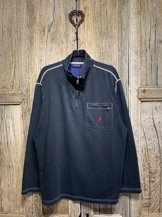 Black Nautica Contrast Stitch 1/4 Zip Jumper