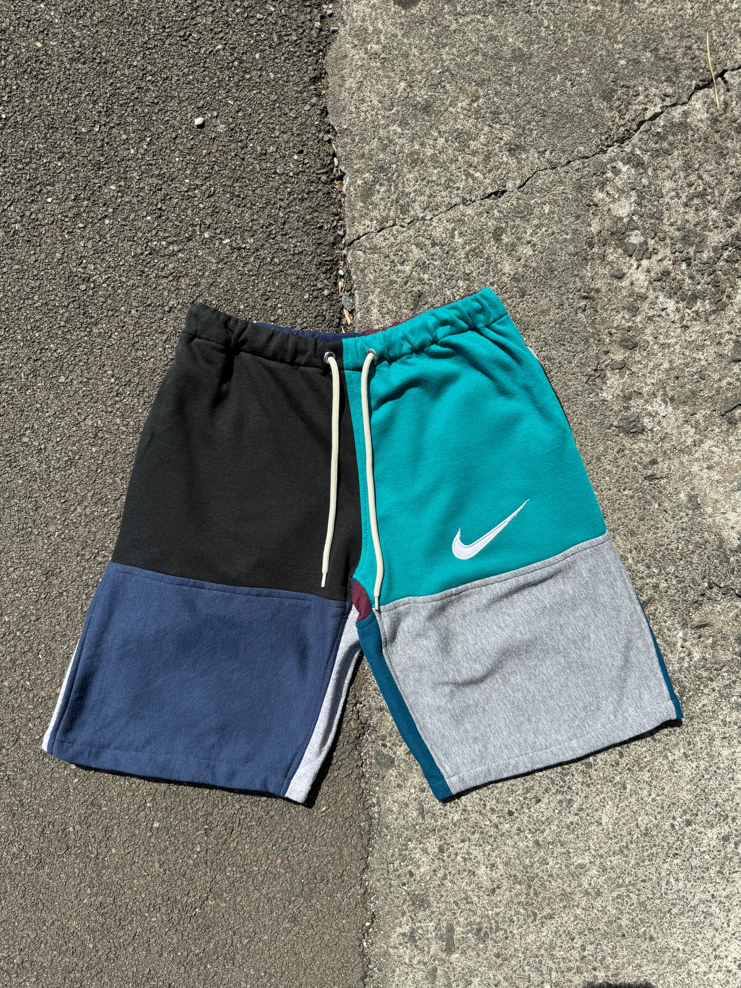 Reworked Nike Sweat Shorts - Teal / Burgundy