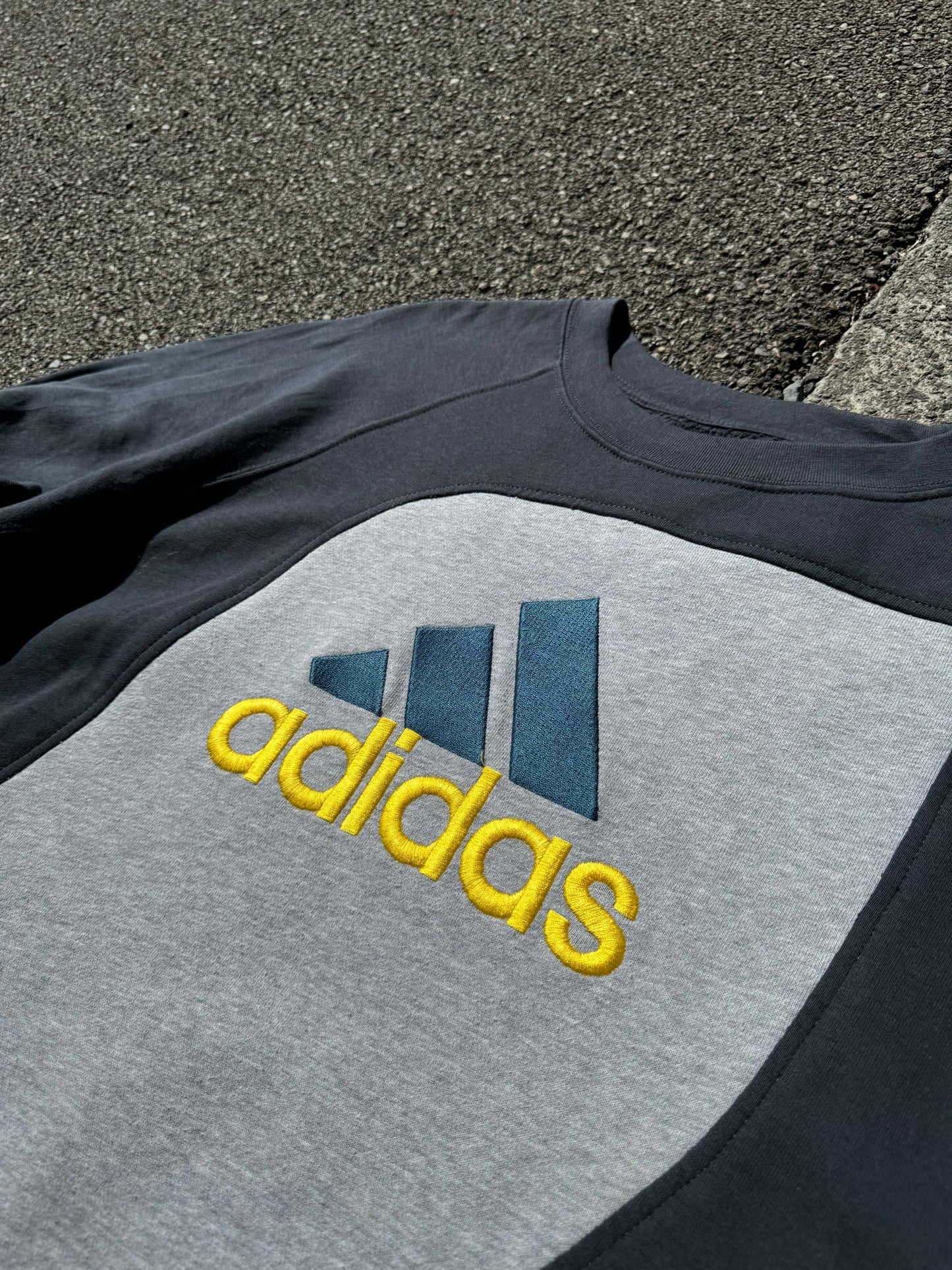 Reworked Adidas Embroidered Sweatshirt - Black / Grey