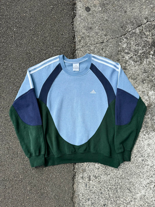 Reworked Adidas Small Logo Sweatshirt - Blue / Green