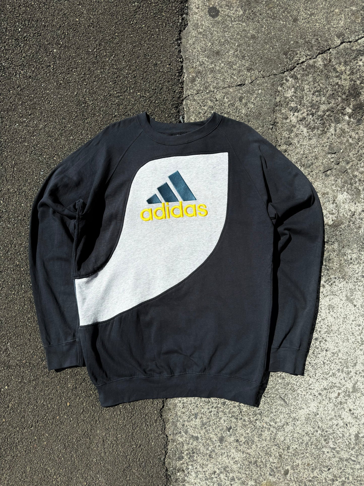 Reworked Adidas Embroidered Sweatshirt - Black / Grey