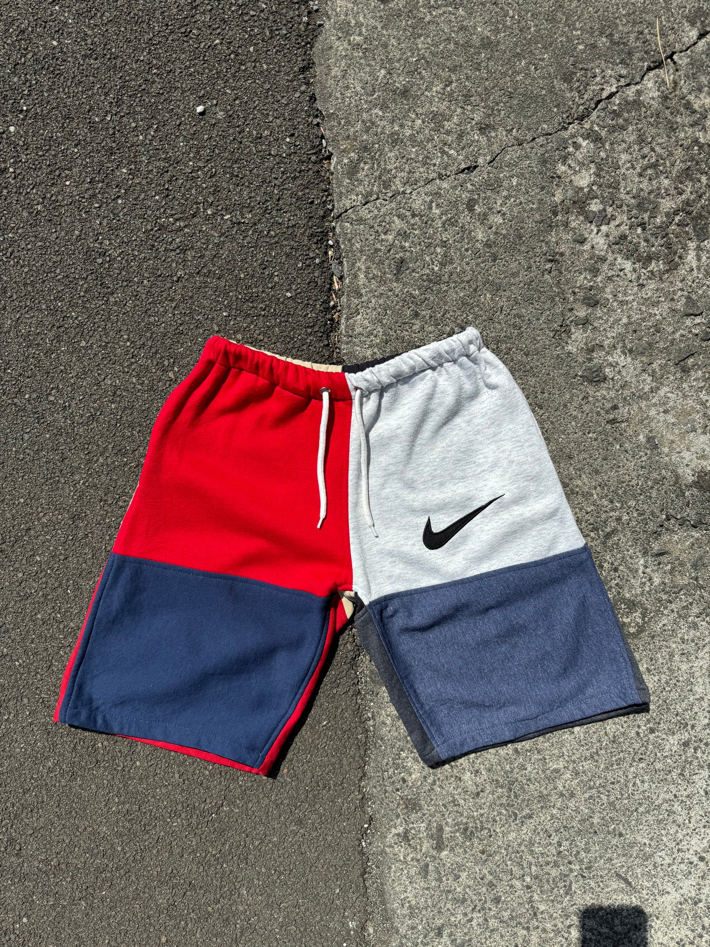 Reworked Nike Sweat Shorts - Grey / Red / Navy